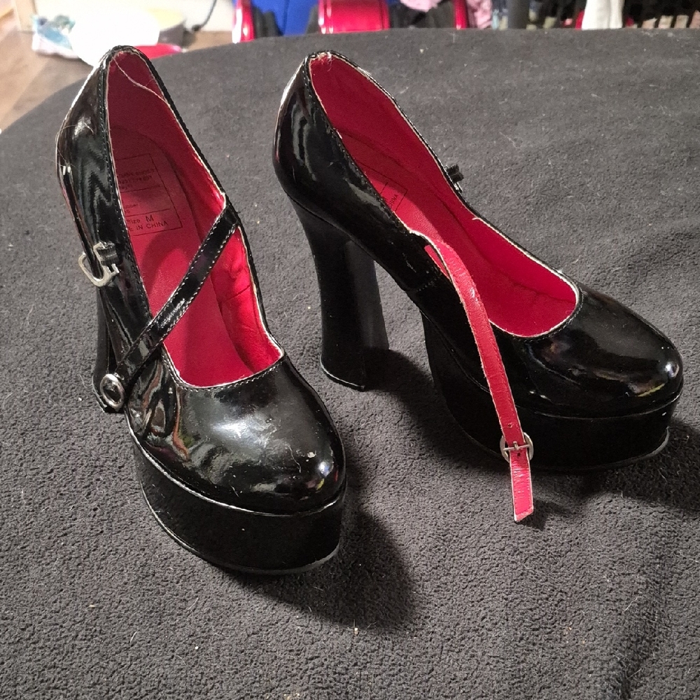Black and Red Platform Mary Jane Heels